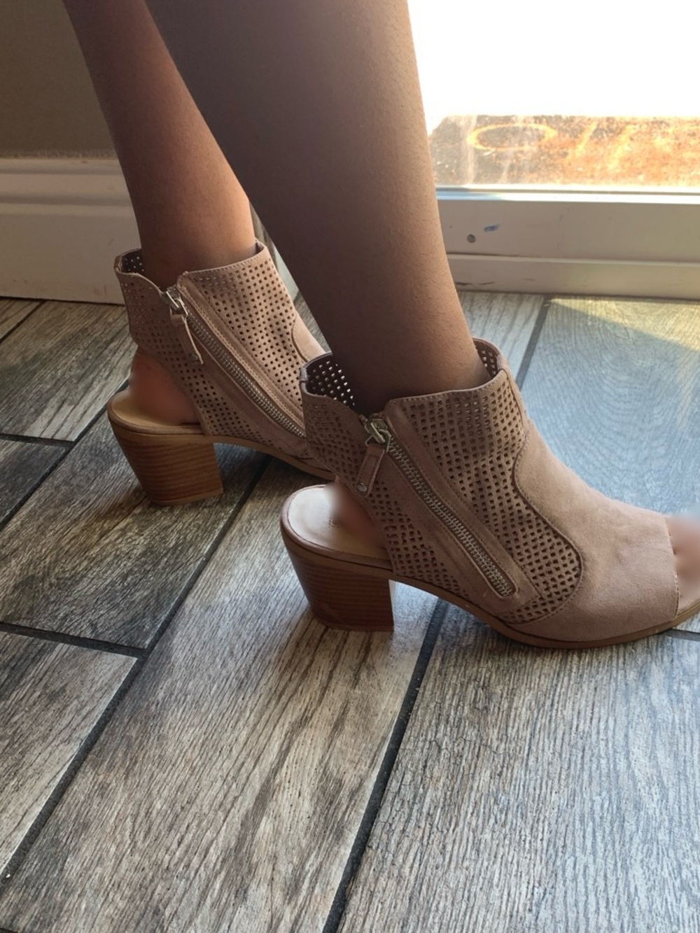Forever 21 Taupe Perforated Open-Toe Block Heel Booties